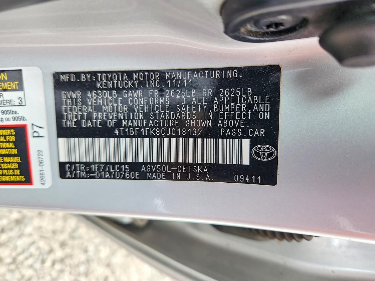 2012 TOYOTA CAMRY