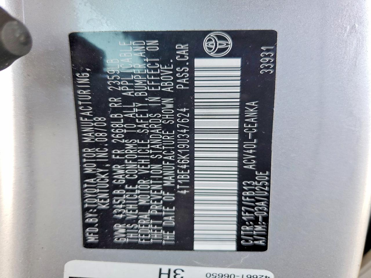 2009 TOYOTA CAMRY