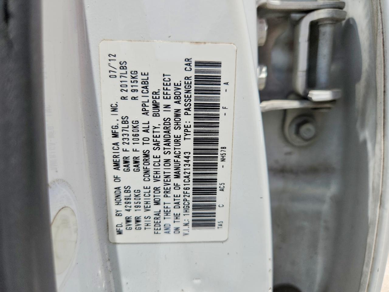 2012 HONDA ACCORD