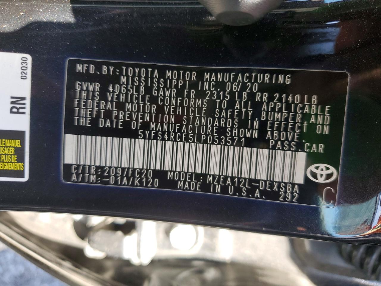 2020 TOYOTA COROLLA