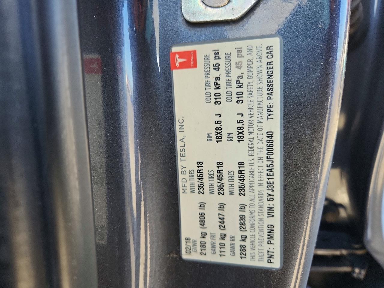 2018 TESLA MODEL 3