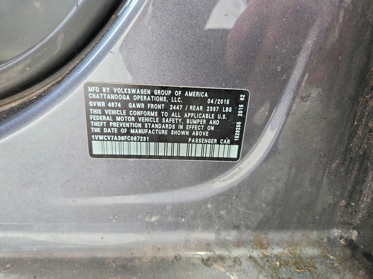 2015 VOLKSWAGEN PASSAT