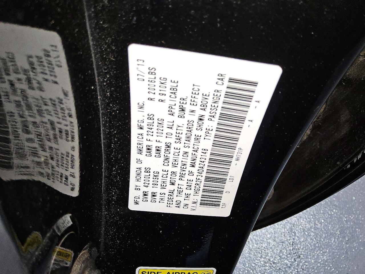 2013 HONDA ACCORD