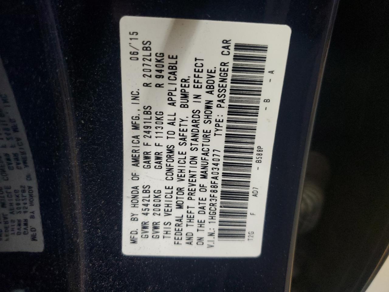 2015 HONDA ACCORD