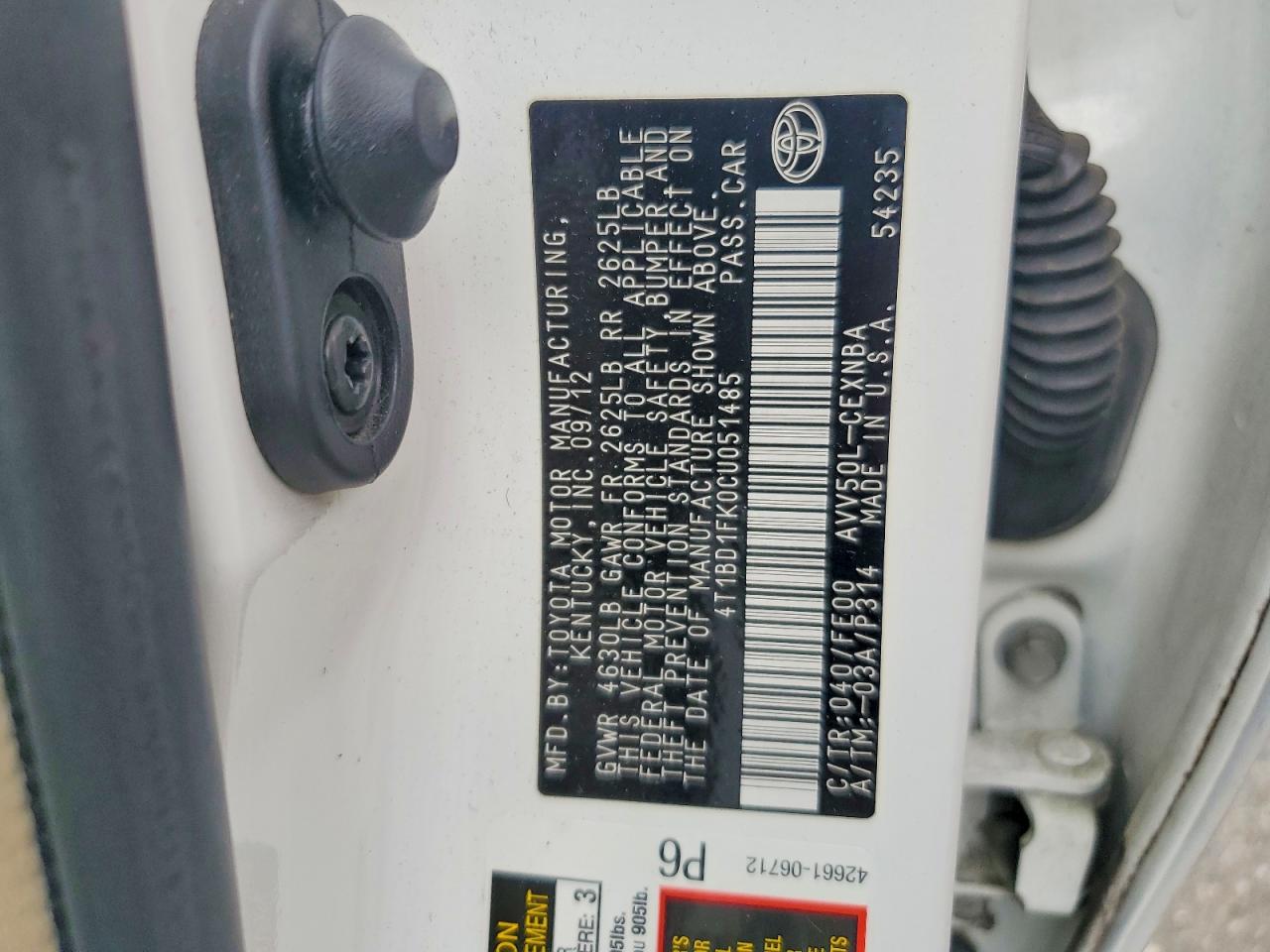 2012 TOYOTA CAMRY SOLA
