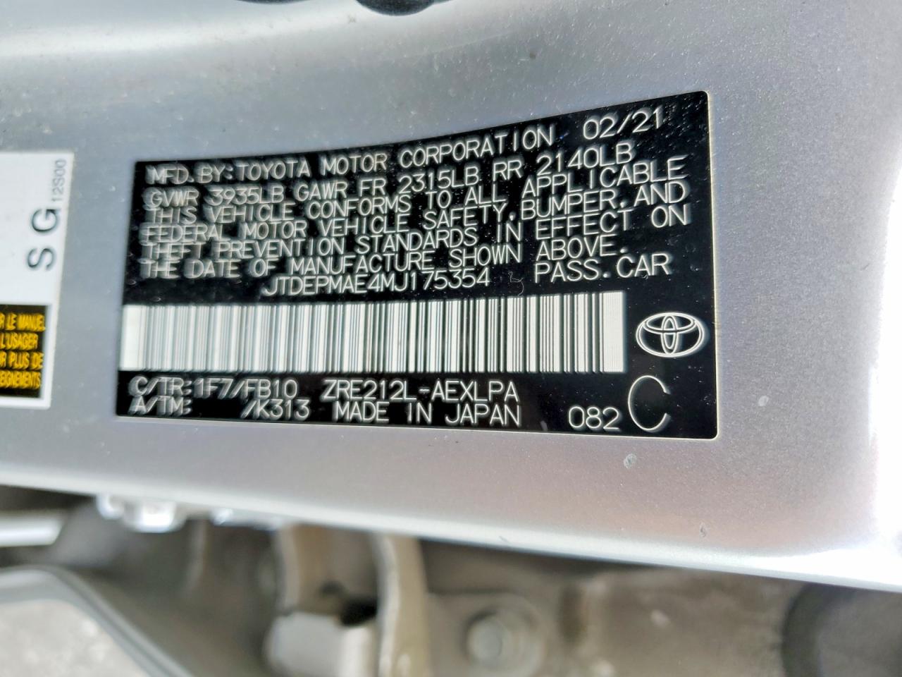 2021 TOYOTA COROLLA