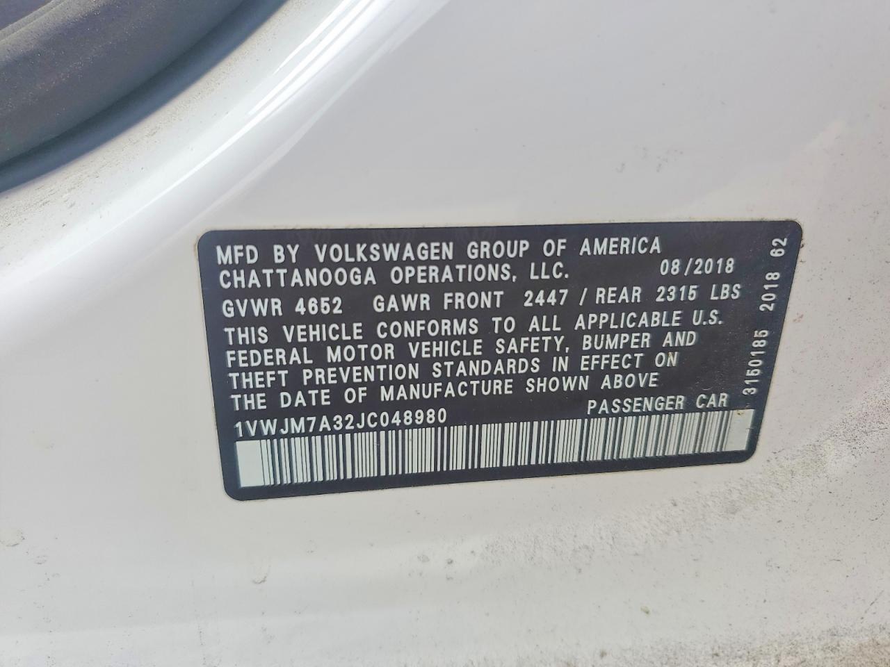 2018 VOLKSWAGEN PASSAT