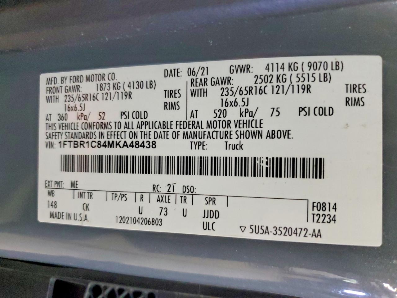 2021 FORD TRANSIT