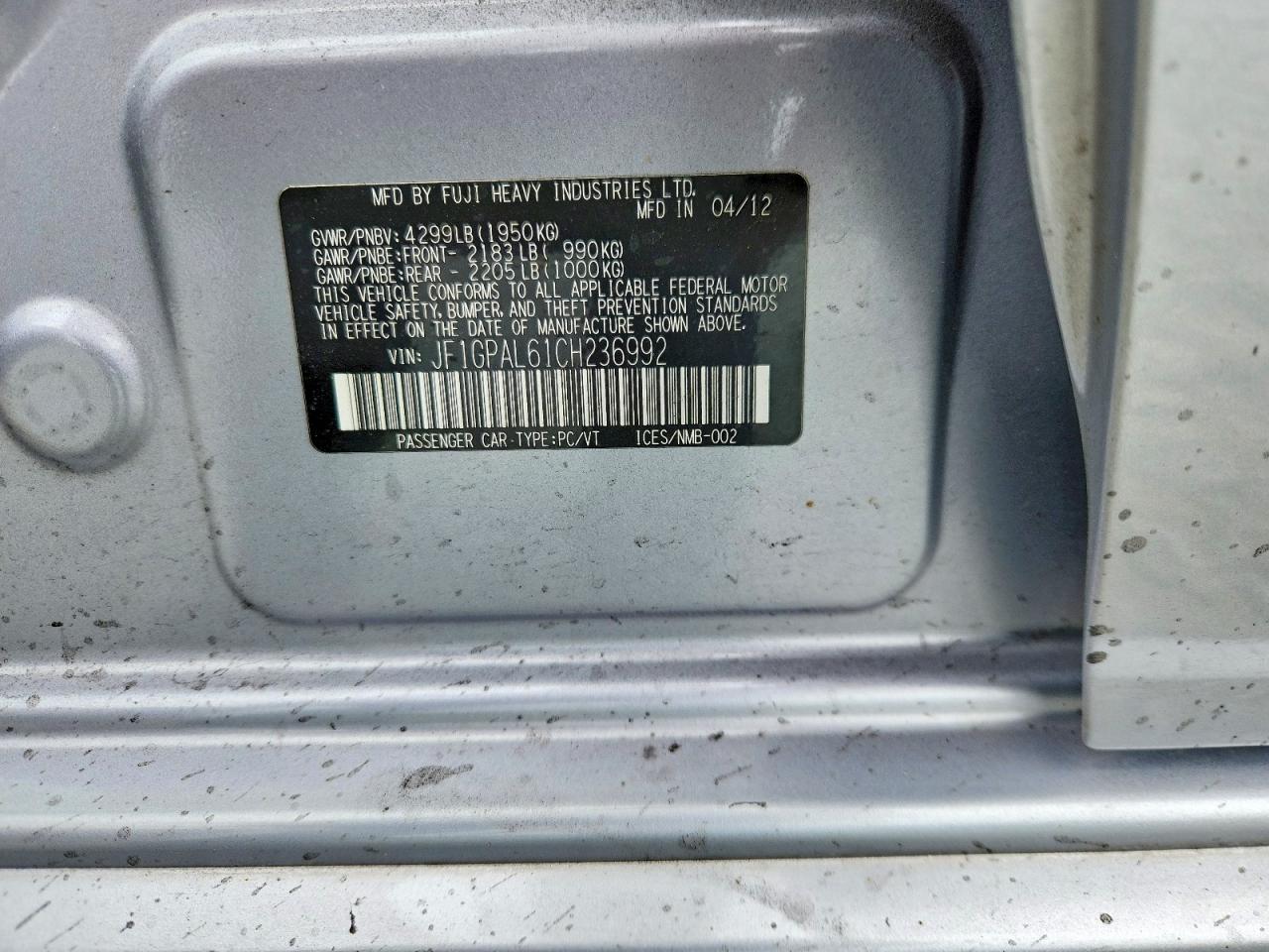 2012 SUBARU IMPREZA SP