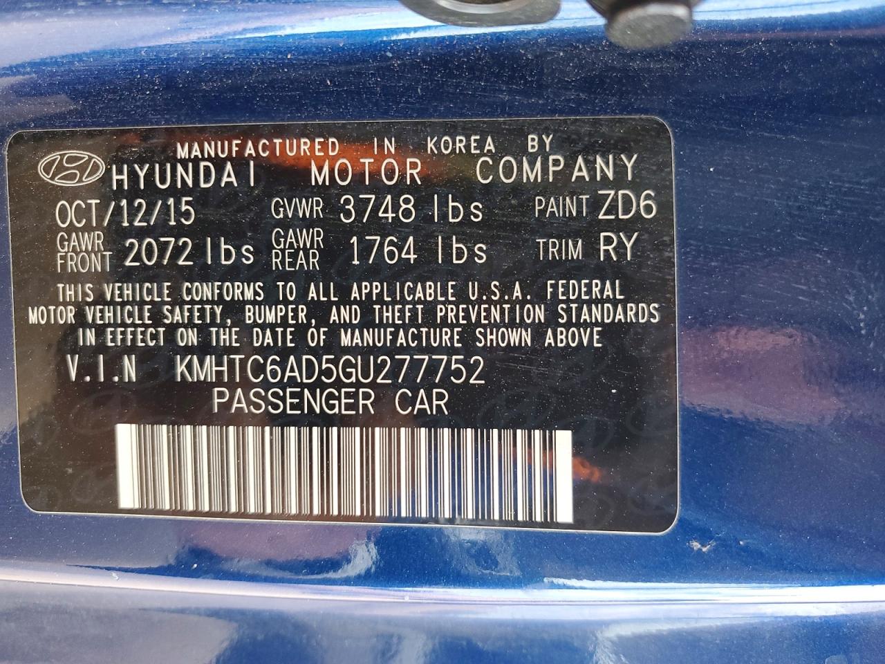 2016 HYUNDAI VELOSTER