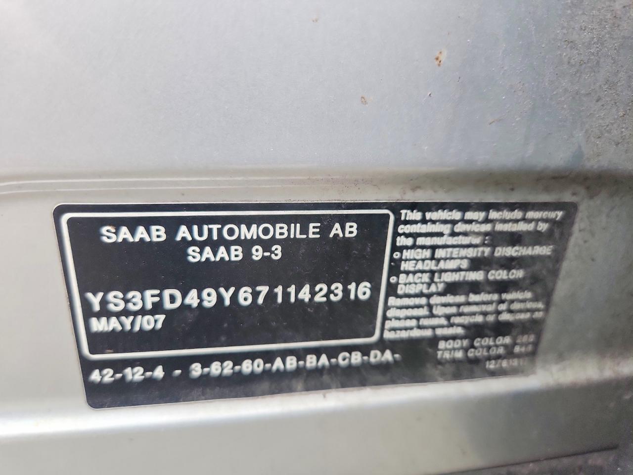 2007 SAAB 9 3