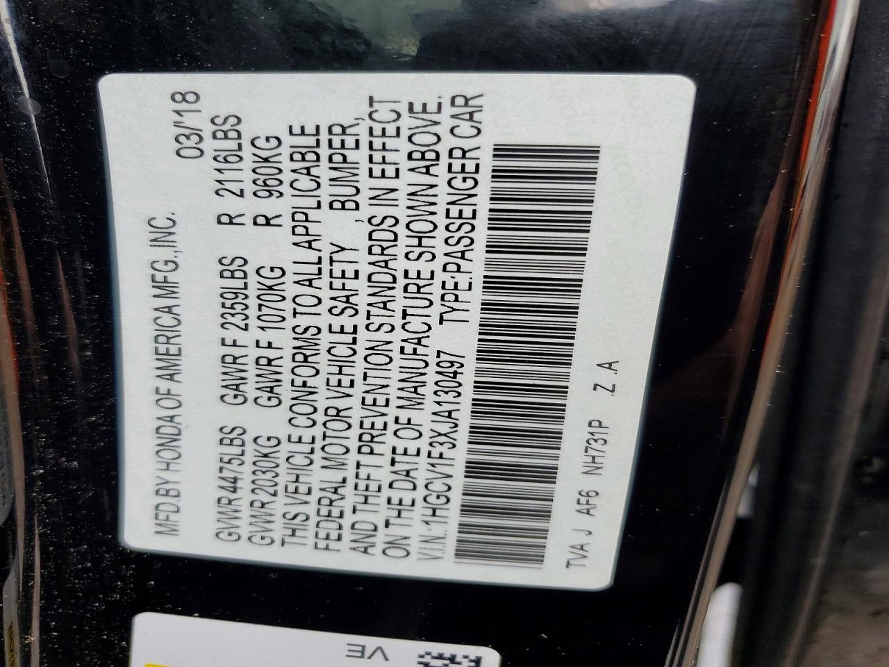 2018 HONDA ACCORD