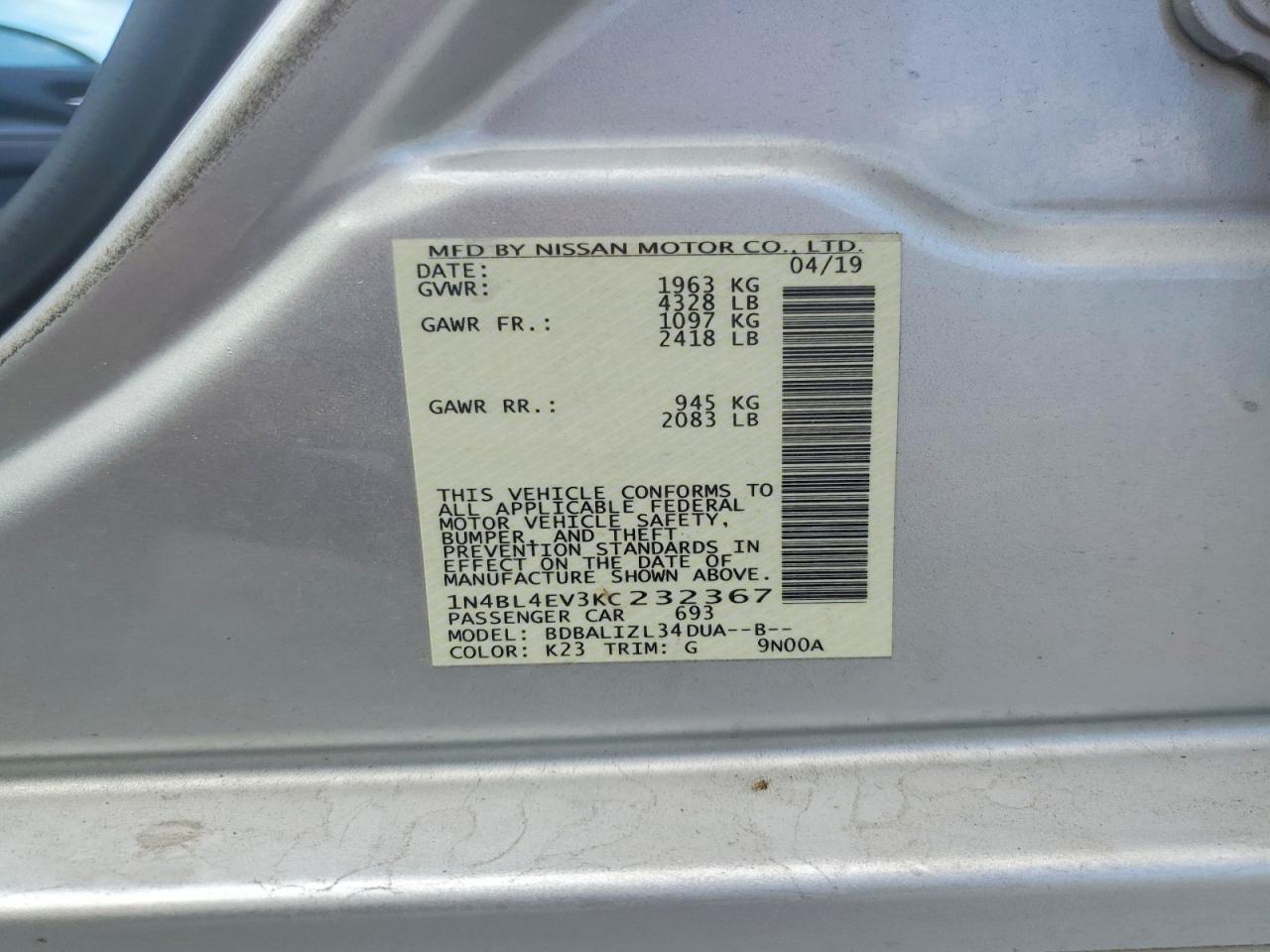 2019 NISSAN ALTIMA