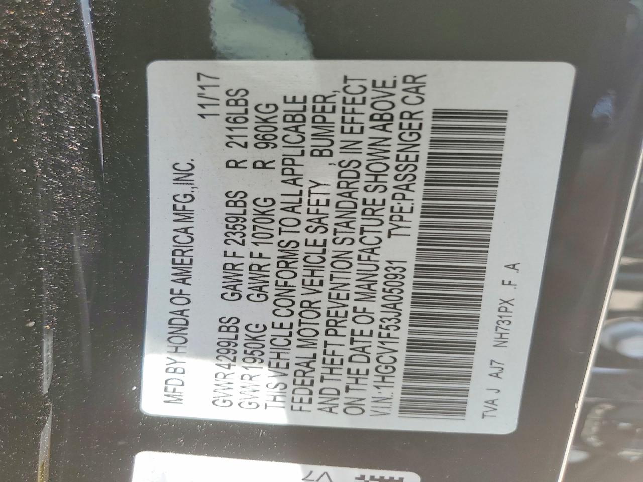 2018 HONDA ACCORD