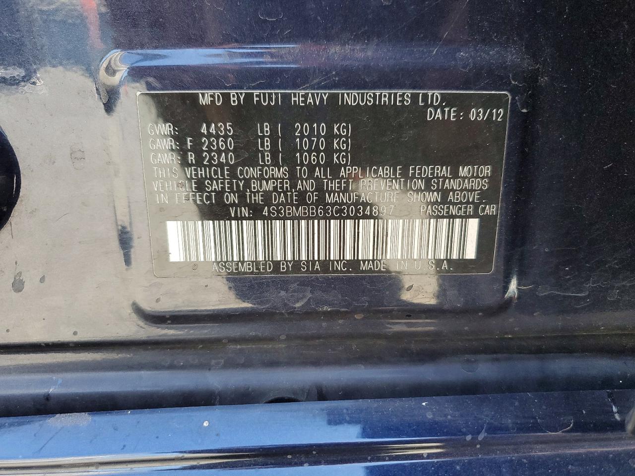 2012 SUBARU LEGACY
