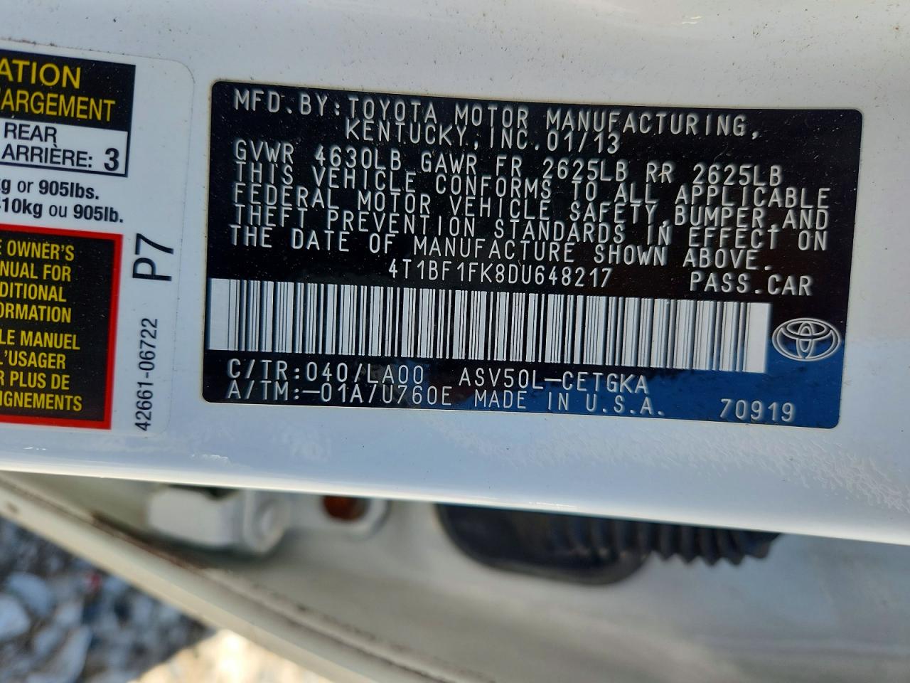 2013 TOYOTA CAMRY