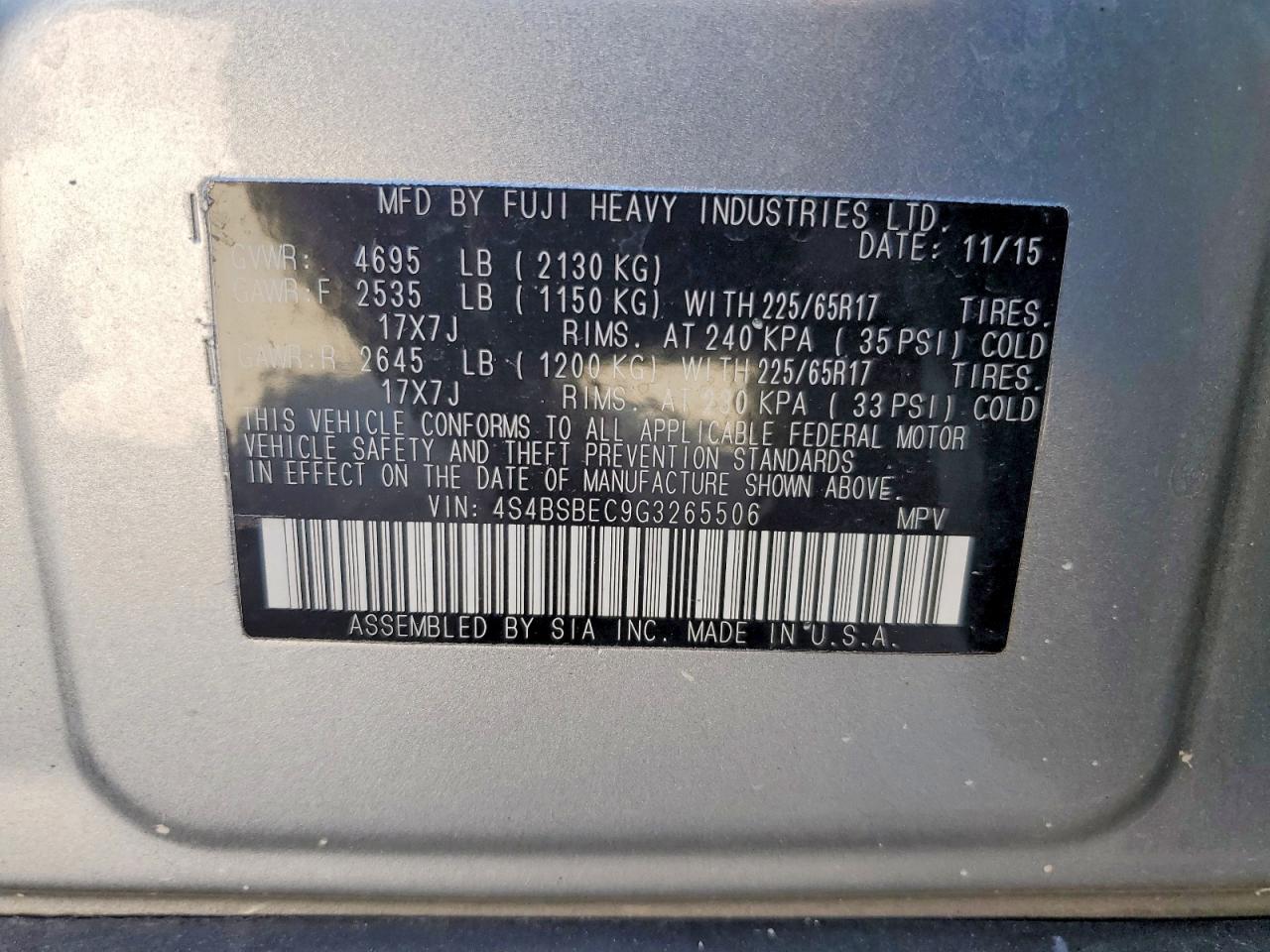 2016 SUBARU OUTBACK