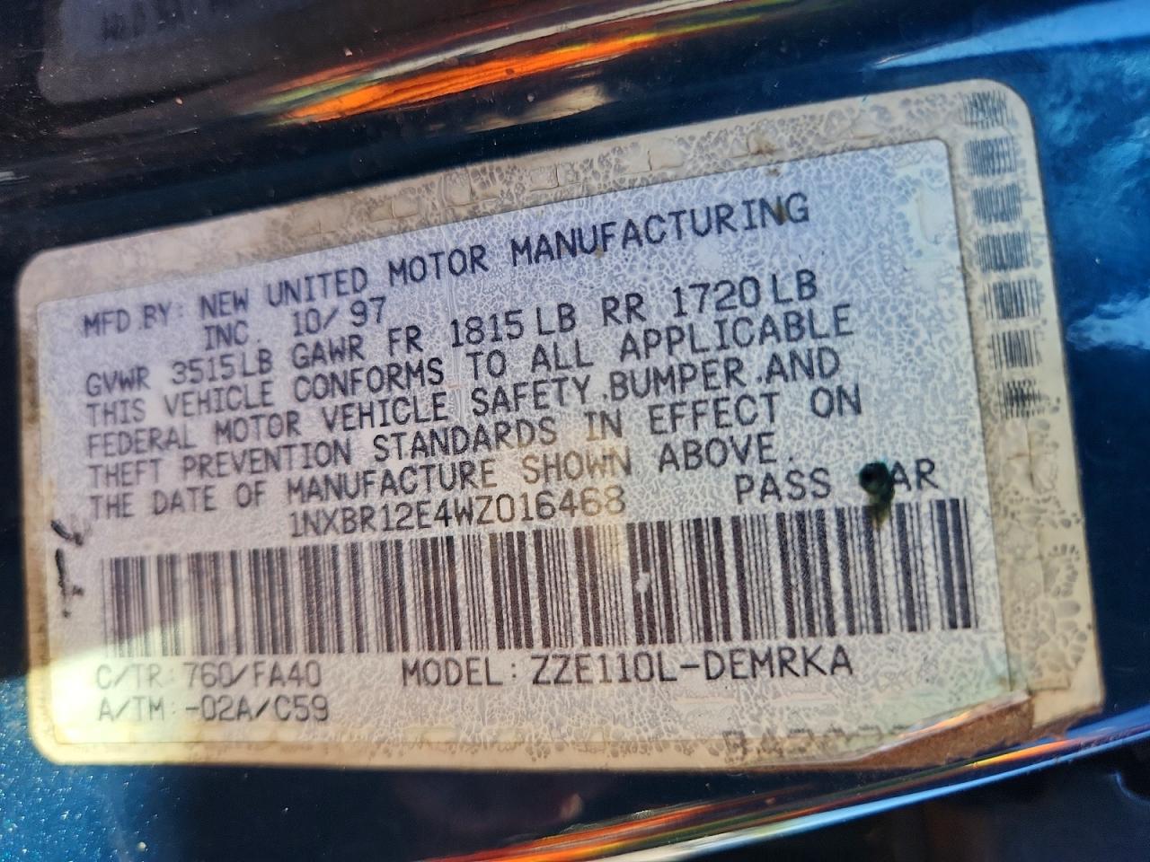 1998 TOYOTA COROLLA