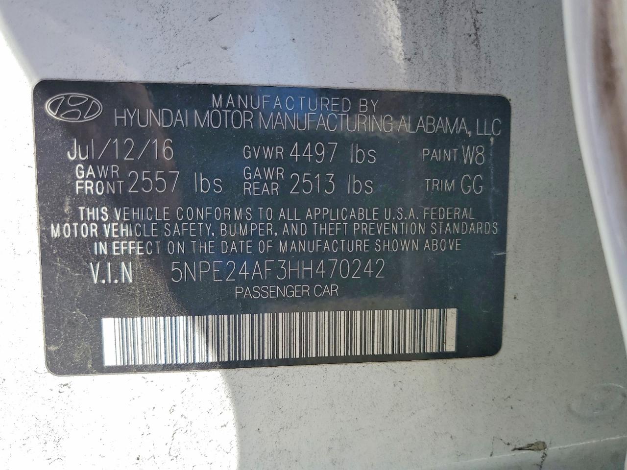 2017 HYUNDAI SONATA