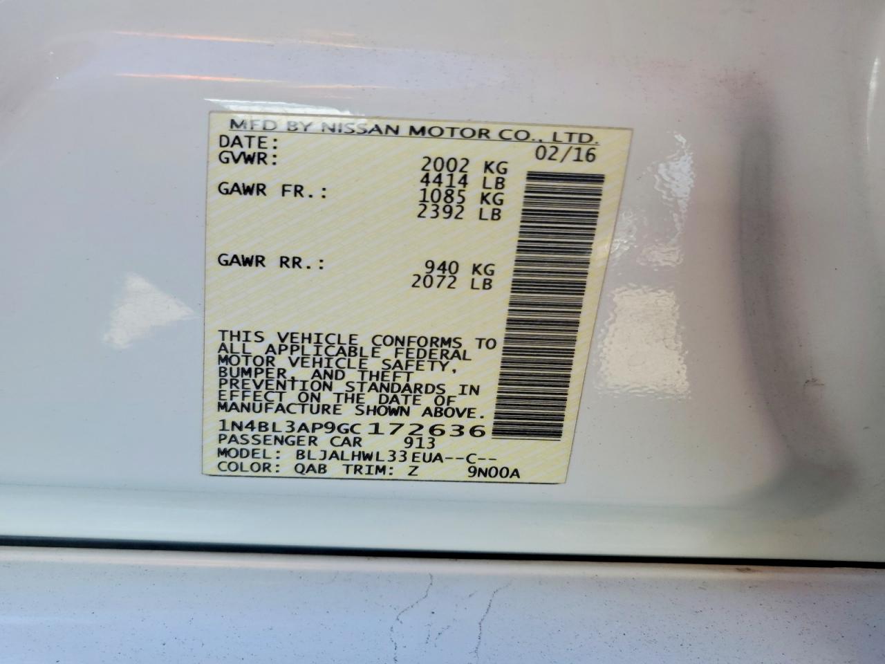 2016 NISSAN ALTIMA