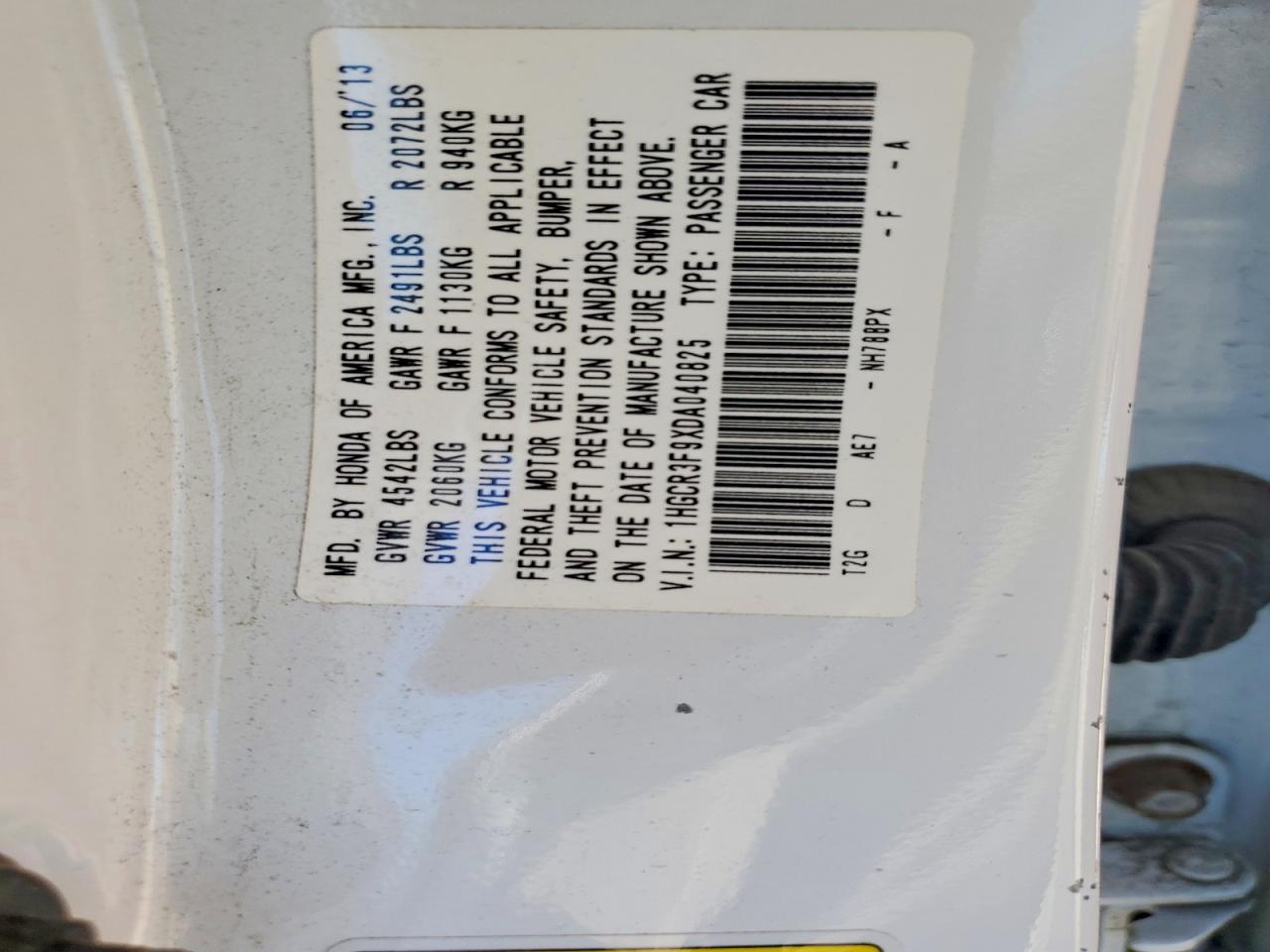 2013 HONDA ACCORD