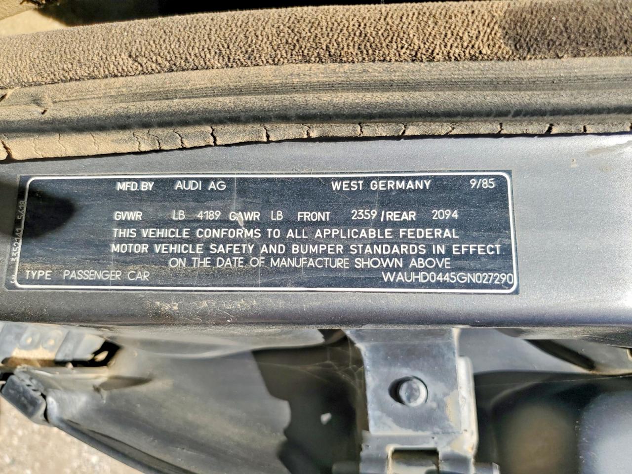1986 AUDI ALL OTHER
