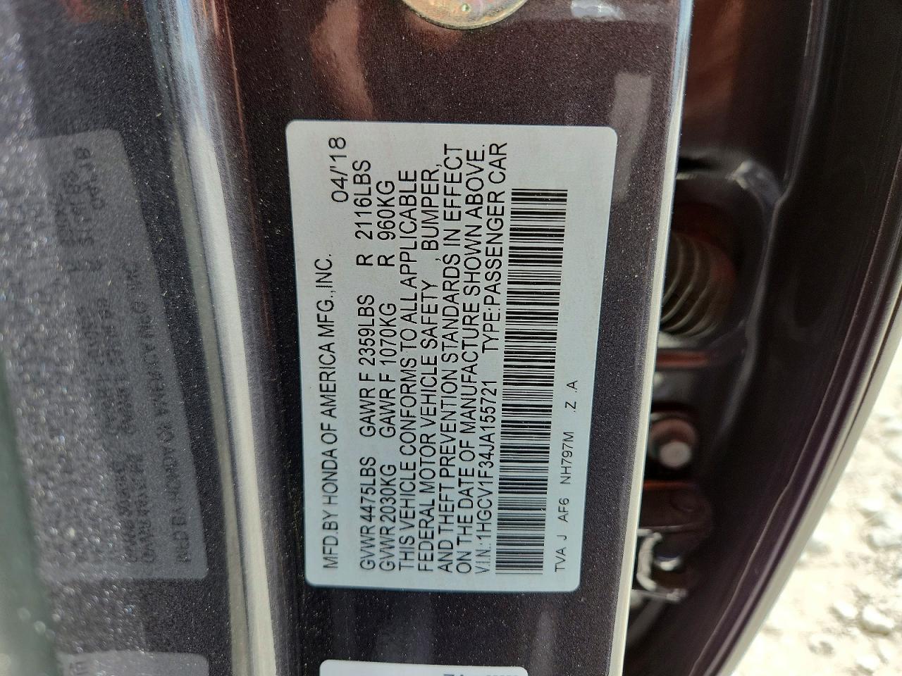 2018 HONDA ACCORD