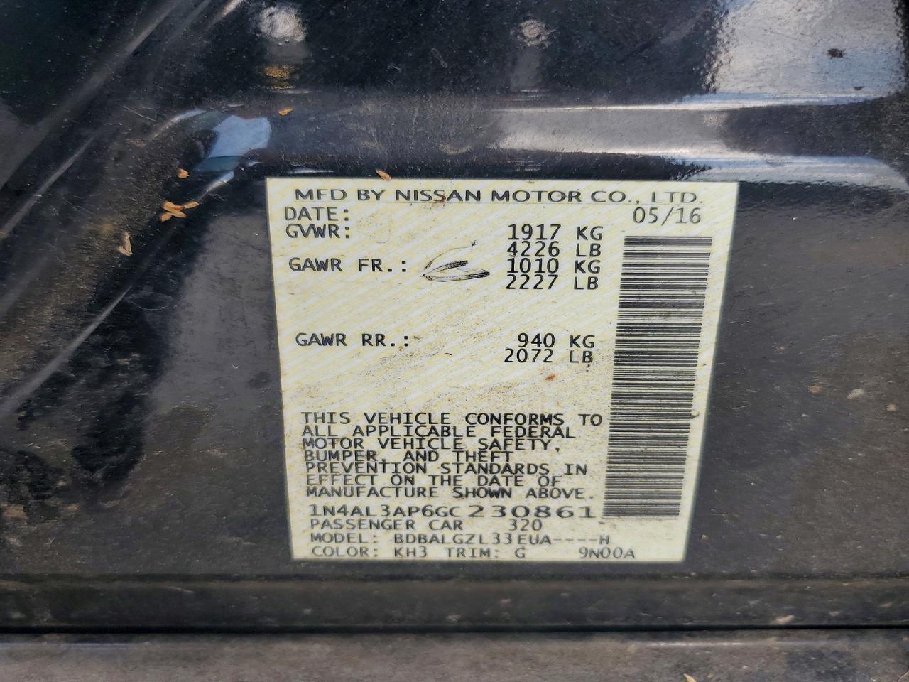 2016 NISSAN ALTIMA