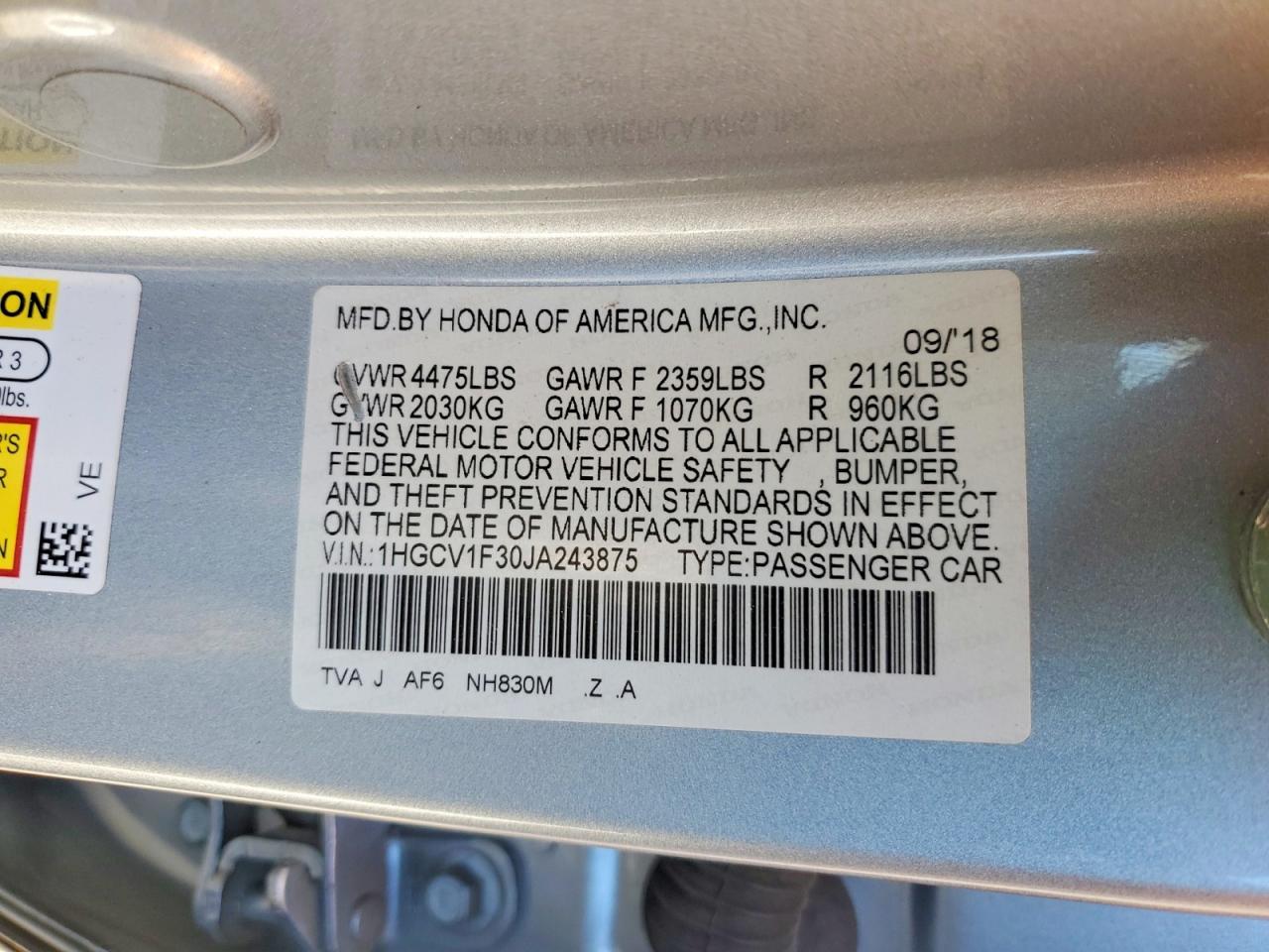 2018 HONDA ACCORD