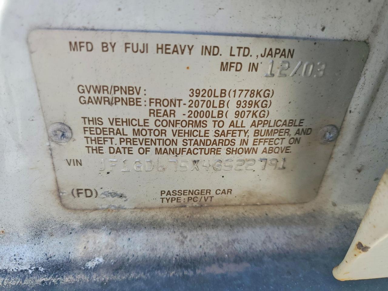 2004 SUBARU IMPREZA