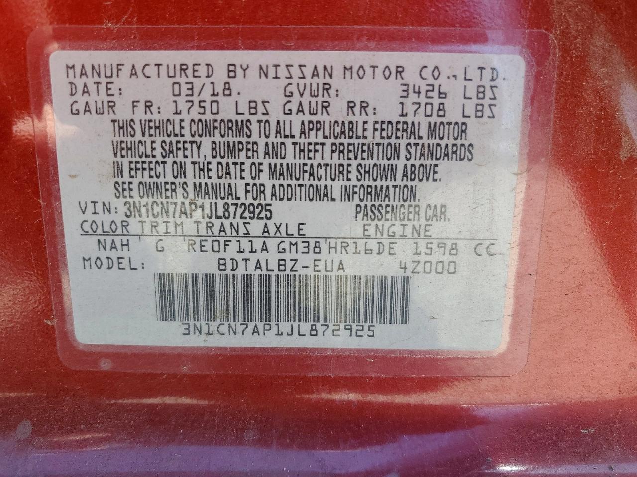 2018 NISSAN VERSA