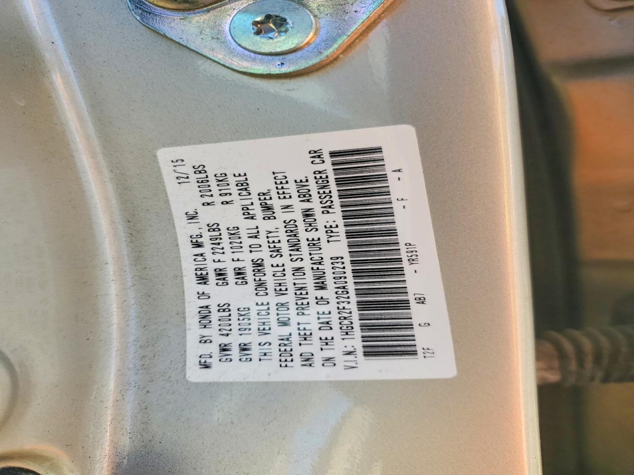 2016 HONDA ACCORD