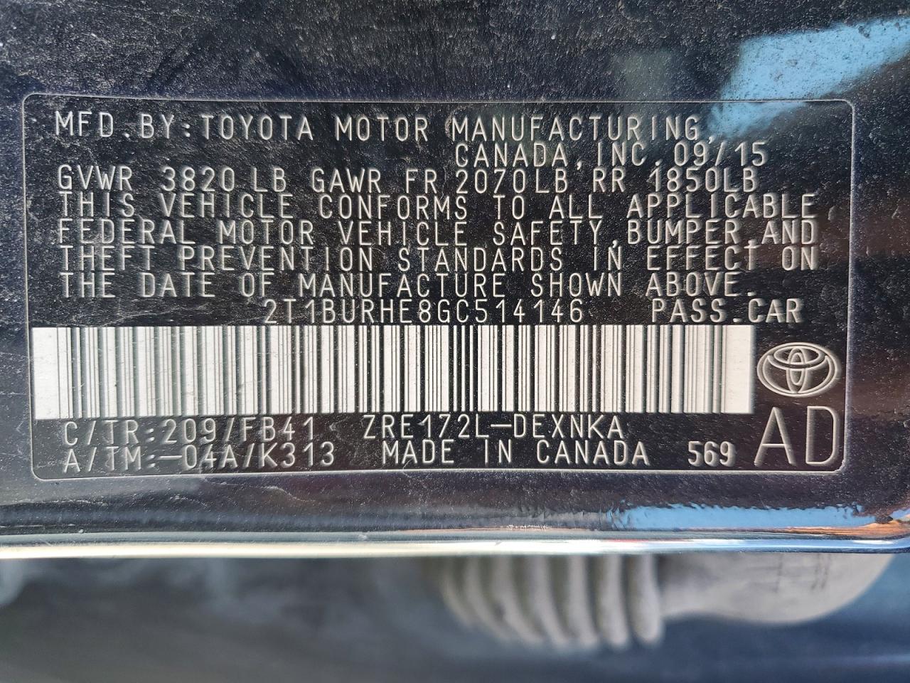 2016 TOYOTA COROLLA