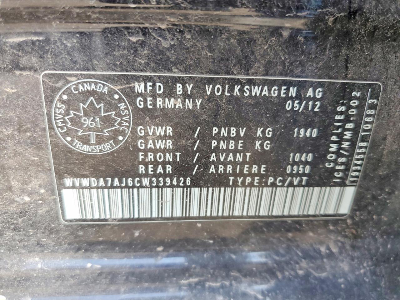 2012 VOLKSWAGEN GOLF