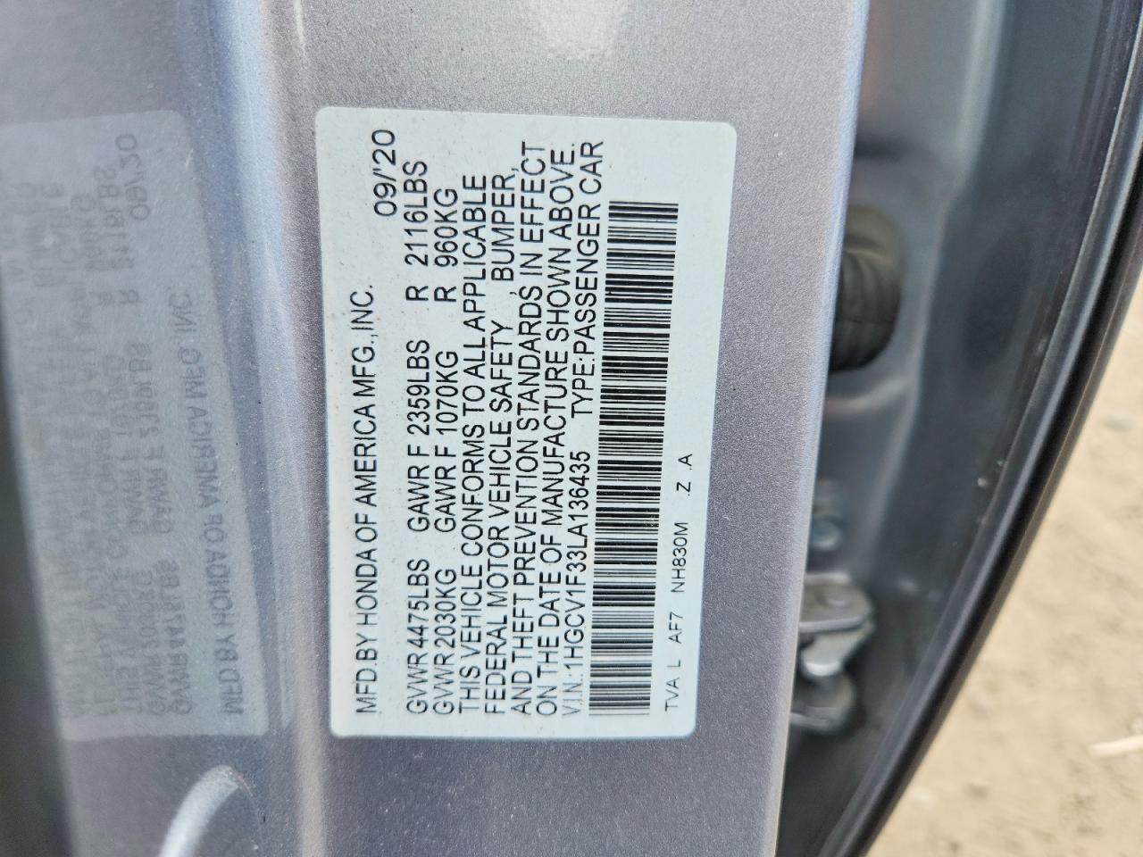 2020 HONDA ACCORD