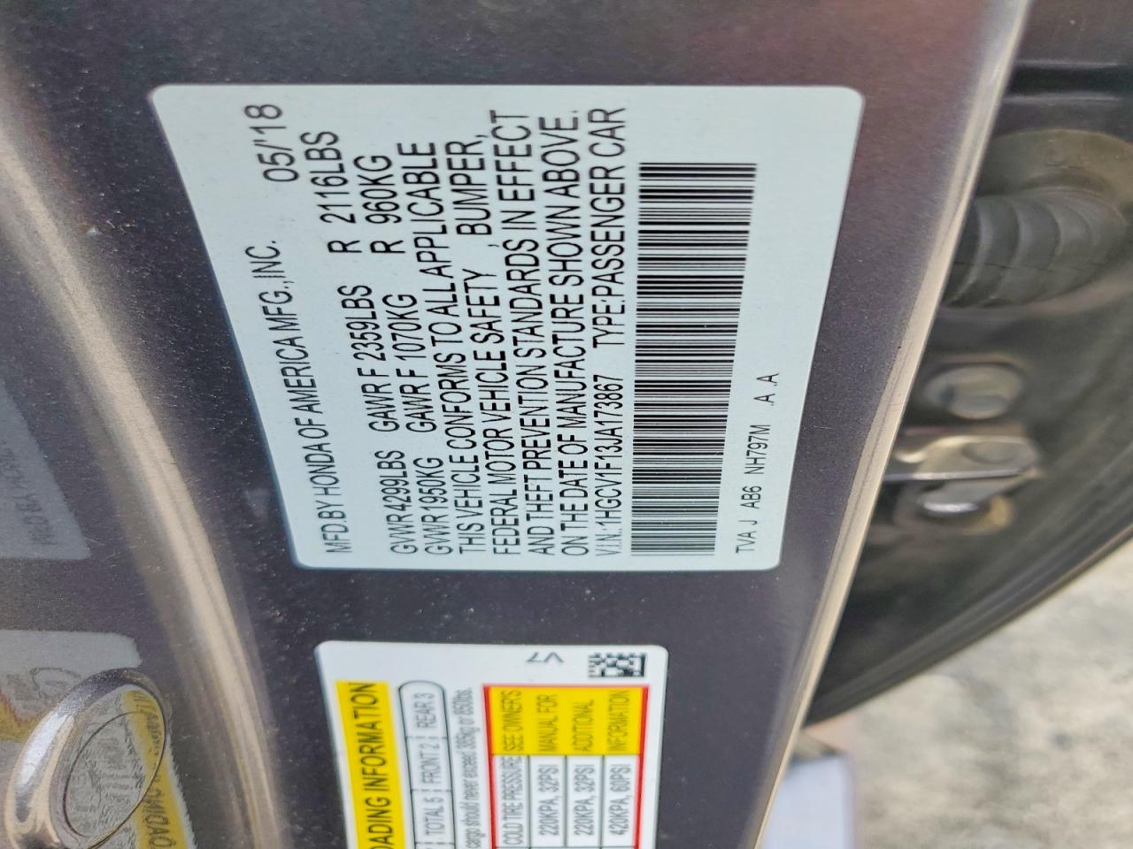 2018 HONDA ACCORD