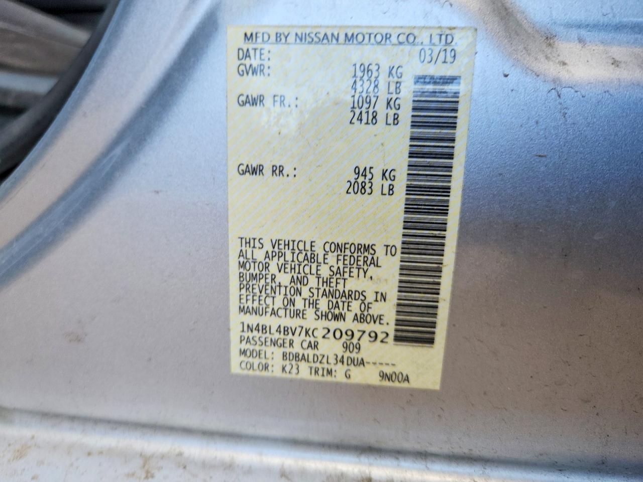 2019 NISSAN ALTIMA