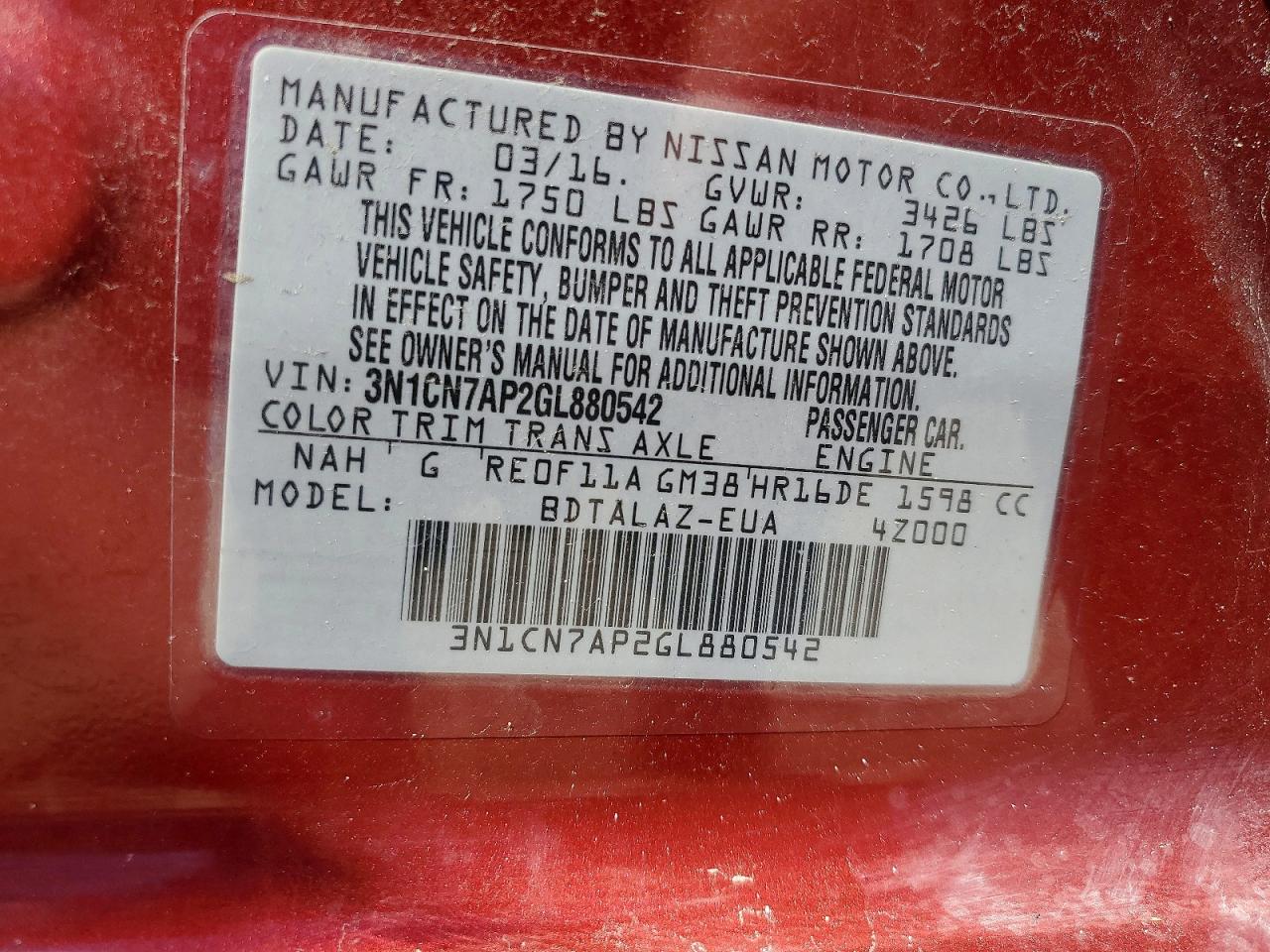 2016 NISSAN VERSA