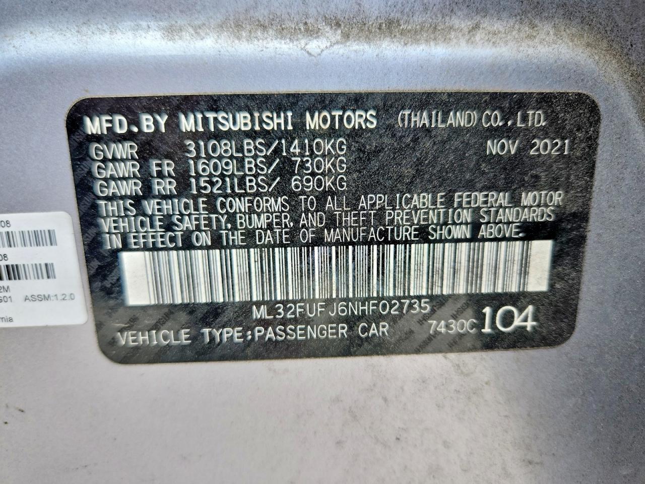 2022 MITSUBISHI MIRAGE