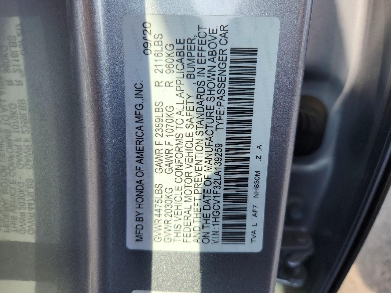 2020 HONDA ACCORD