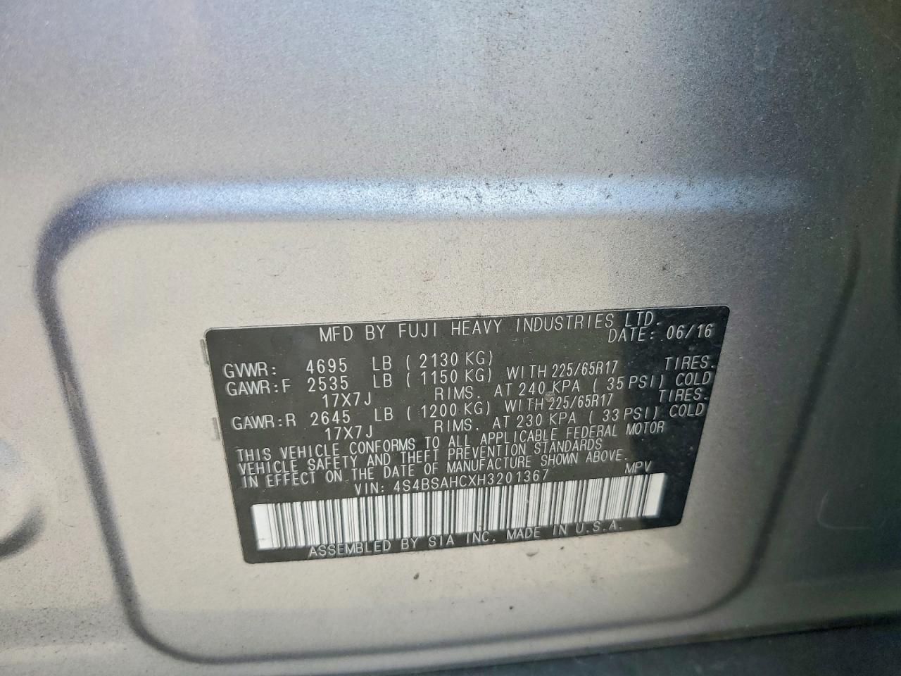 2017 SUBARU OUTBACK