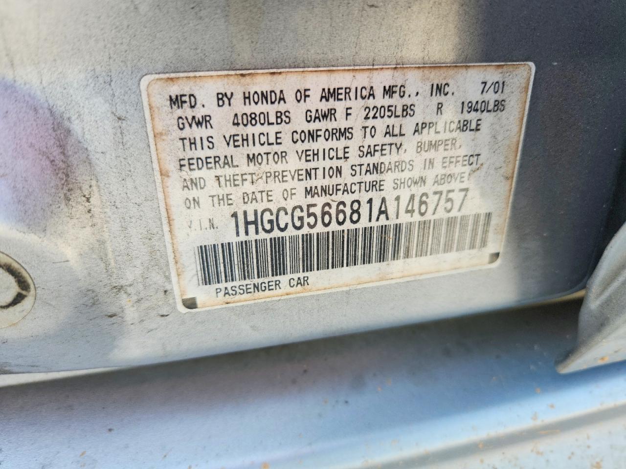 2001 HONDA ACCORD