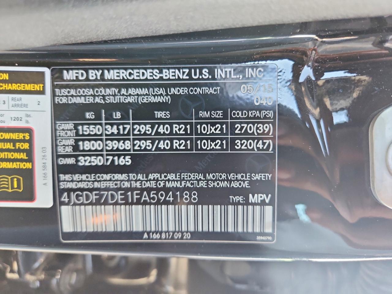 2015 MERCEDES-BENZ GL 550 4MA