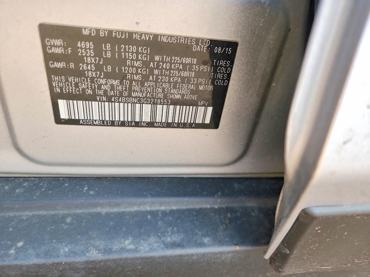 2016 SUBARU OUTBACK
