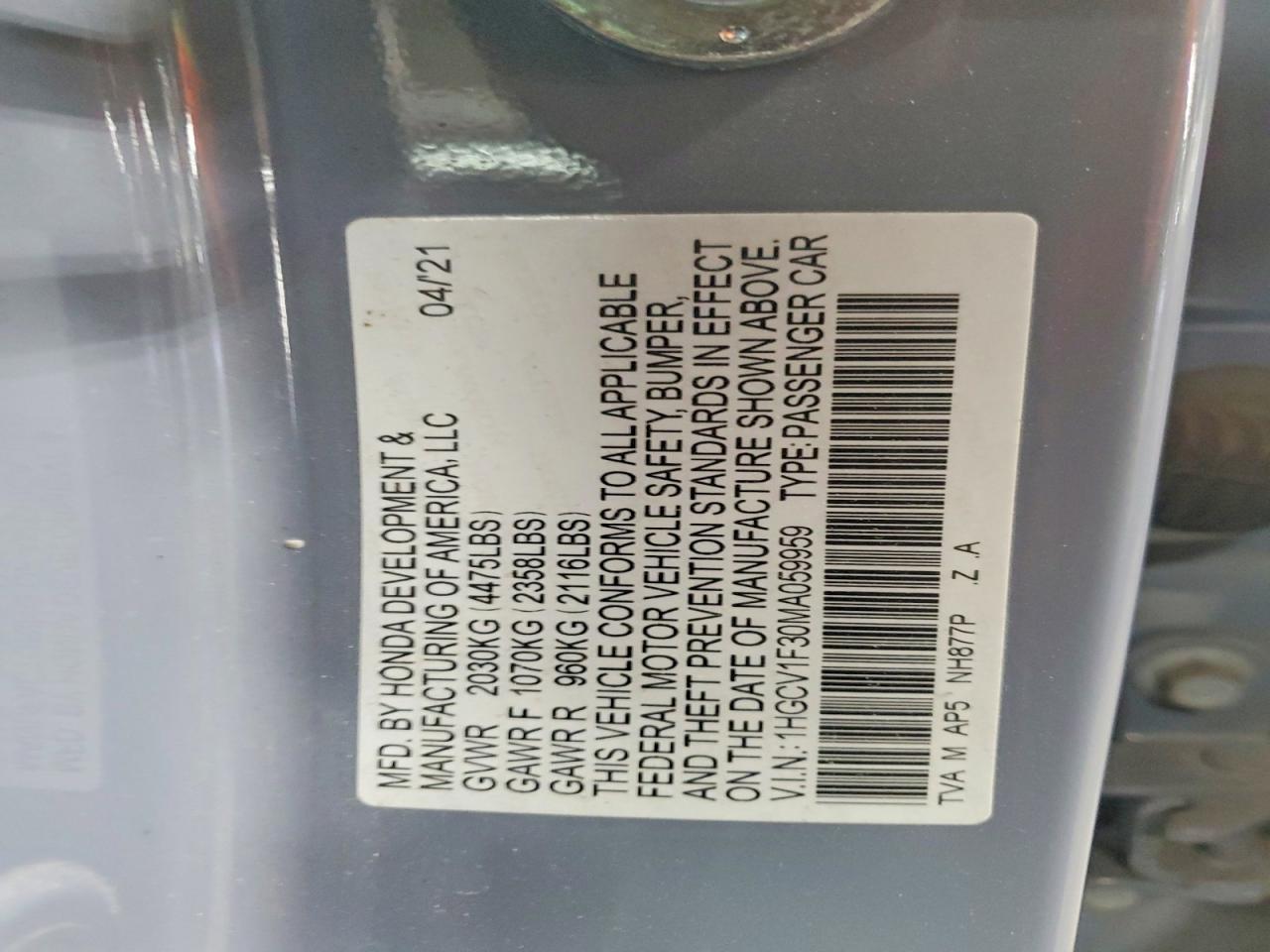 2021 HONDA ACCORD