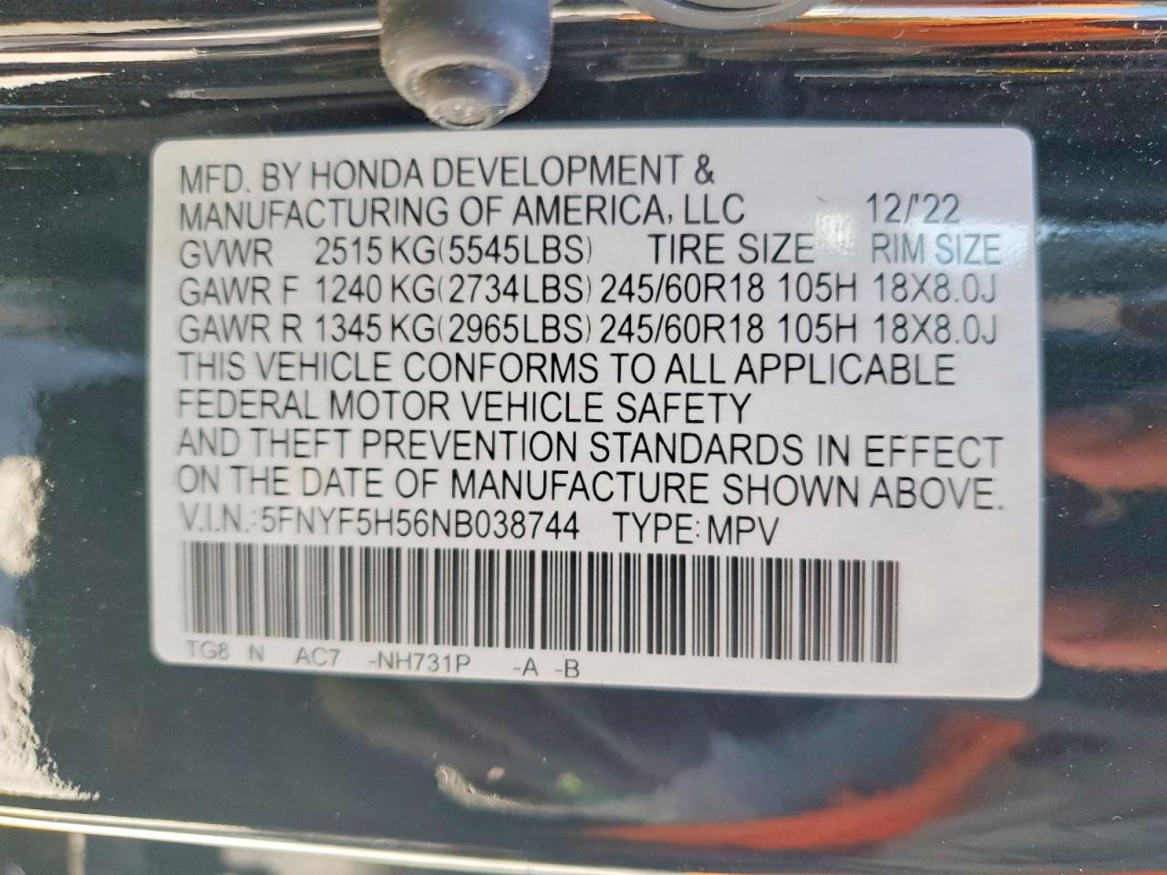 2022 HONDA PILOT