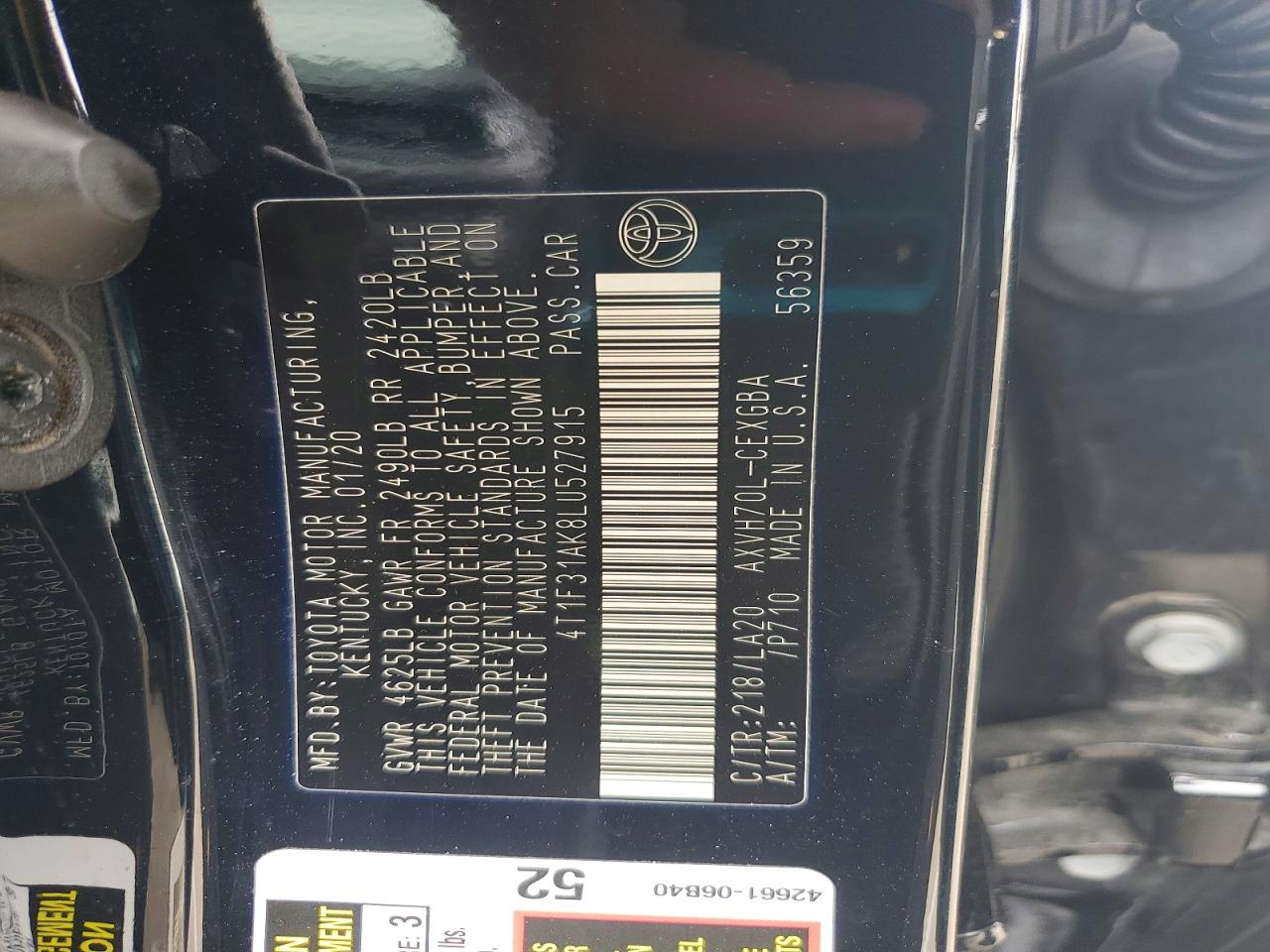 2020 TOYOTA CAMRY