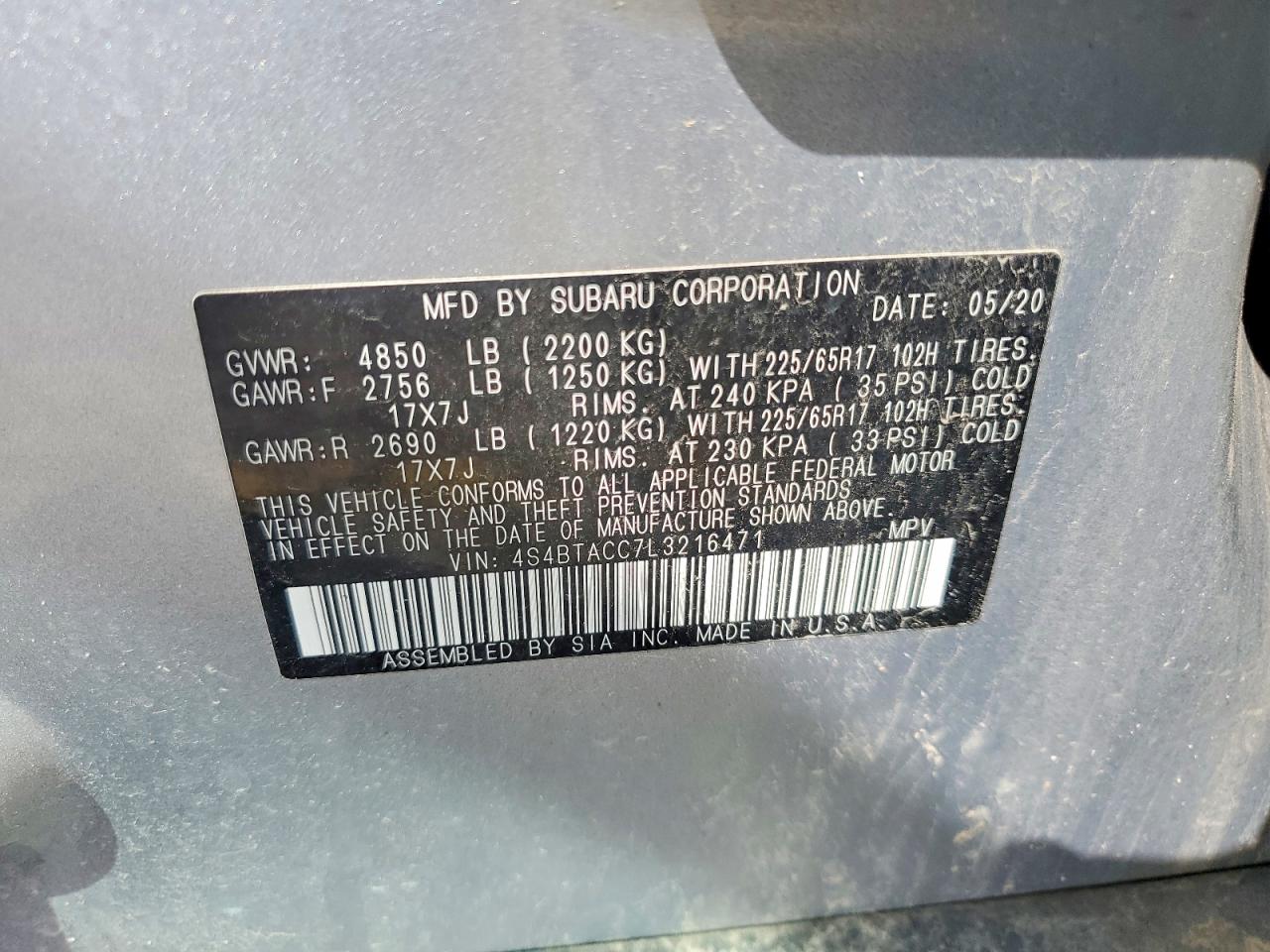 2020 SUBARU OUTBACK