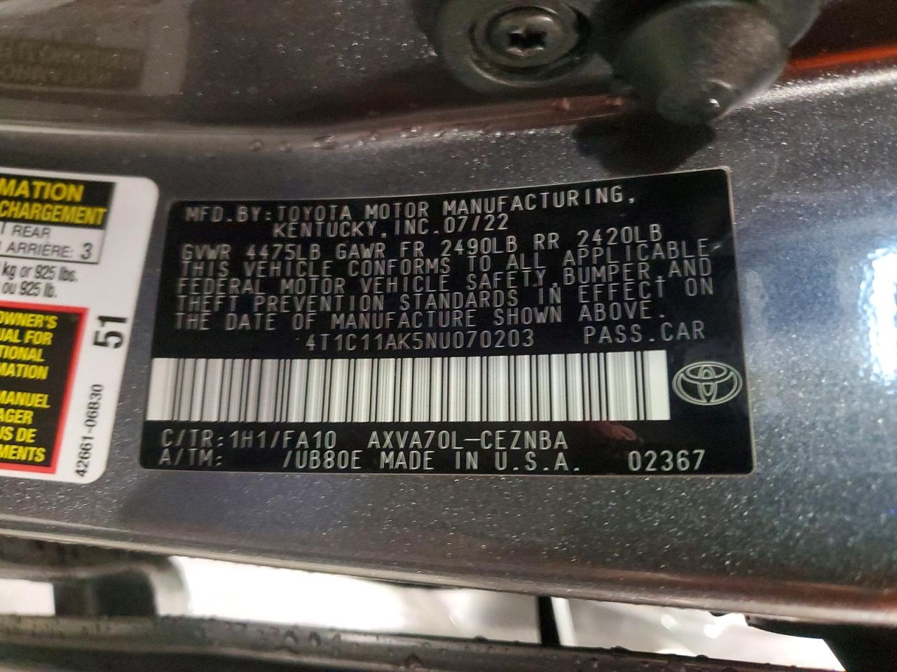 2022 TOYOTA CAMRY