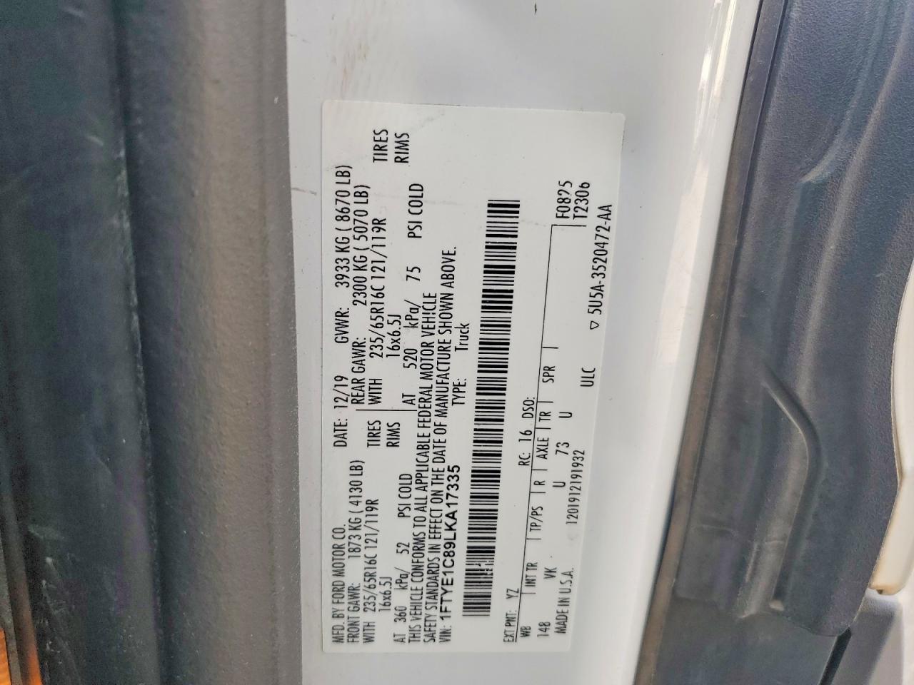 2020 FORD TRANSIT
